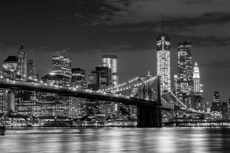Фотообои Черно-белый мост ночью