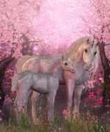 Фреска Единороги в розовом лесу