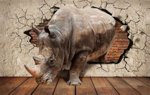 Фотообои 3D носорог из стены
