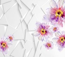 Фотообои 3D Цветы с белыми осколками