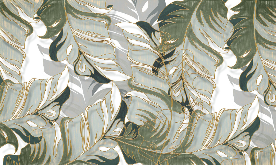 Фотообои Оливковые листья с золотым контуром