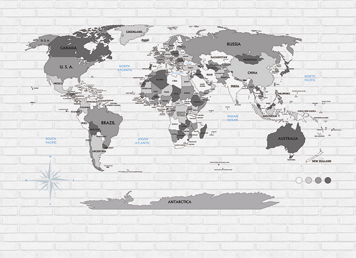 Фотообои Карта мира на стене